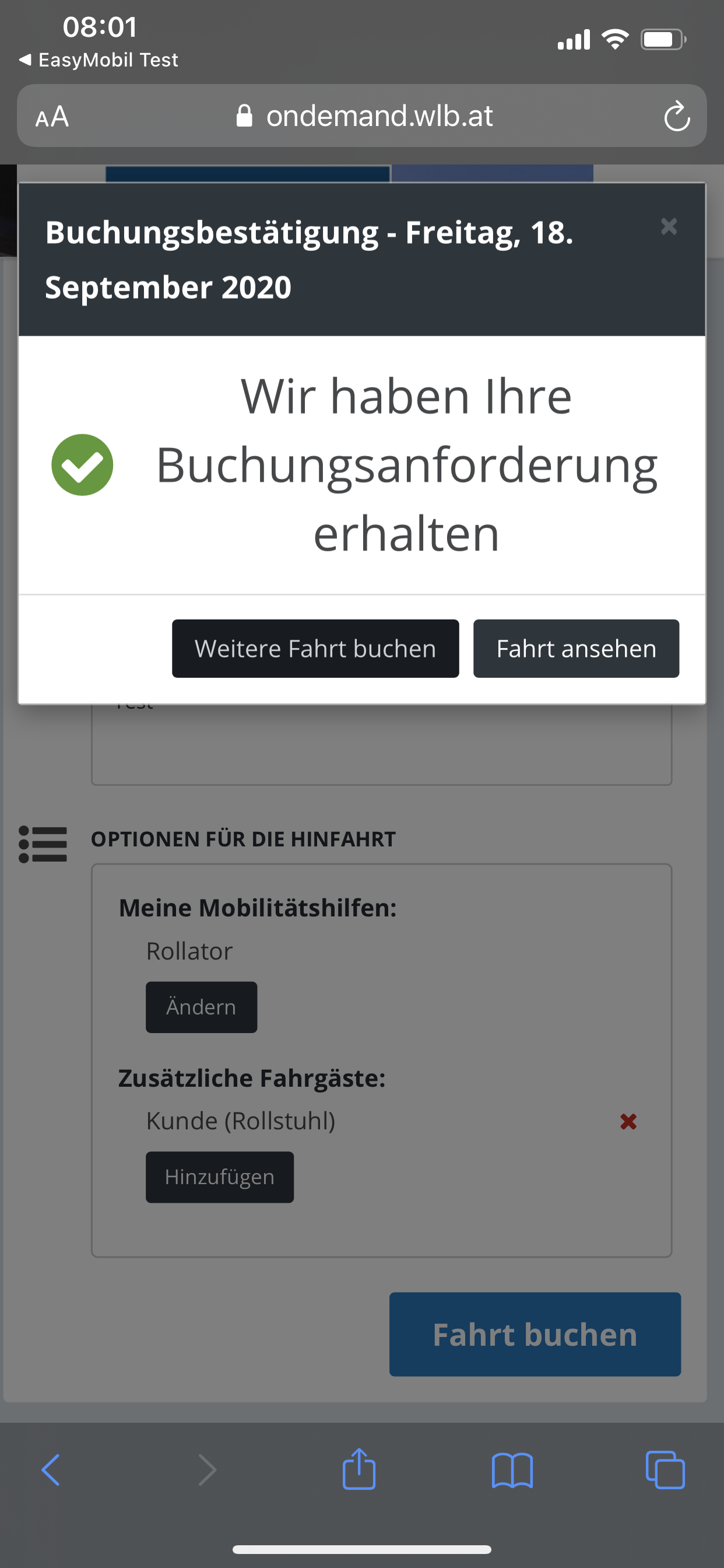 Buchungsrückmeldung