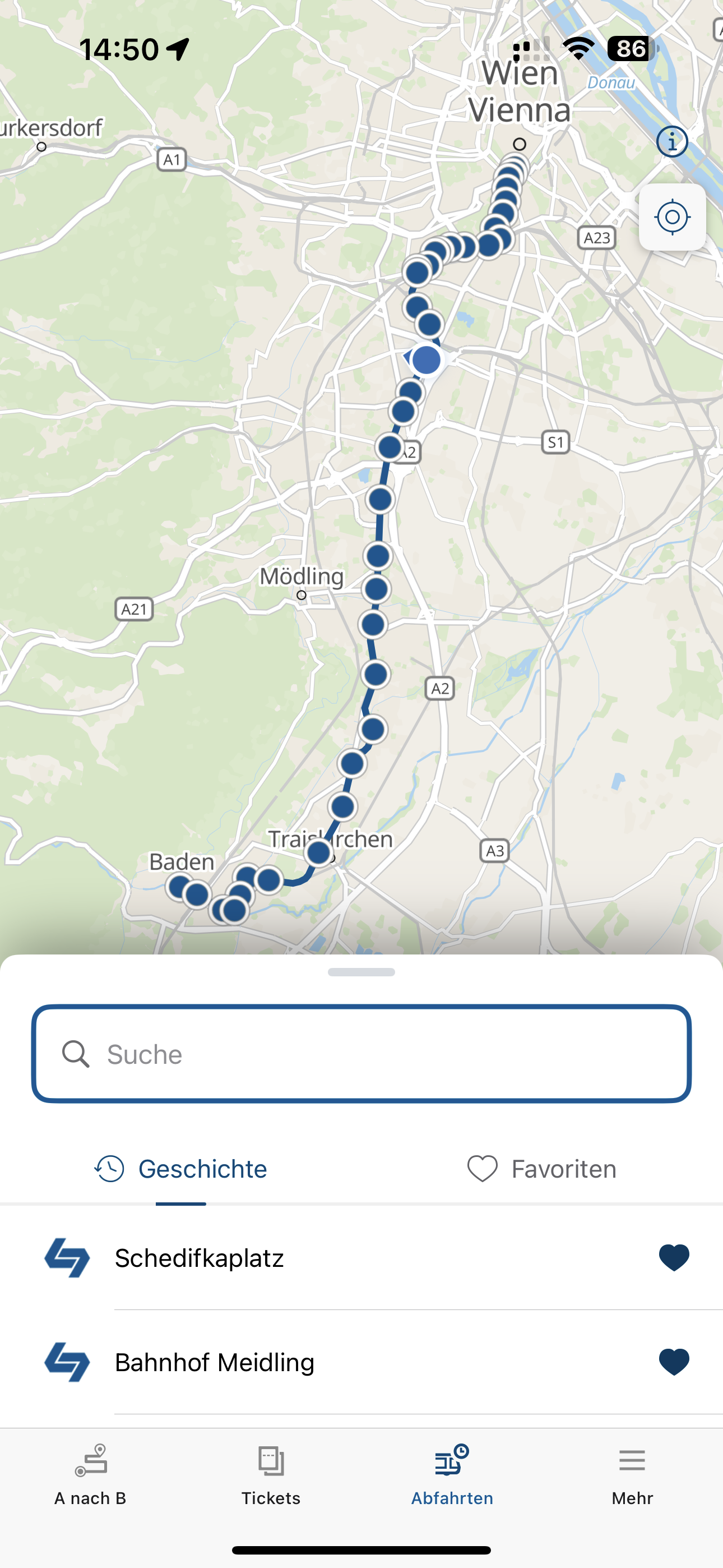 Alle Abfahrten entlang der Badnerbahn