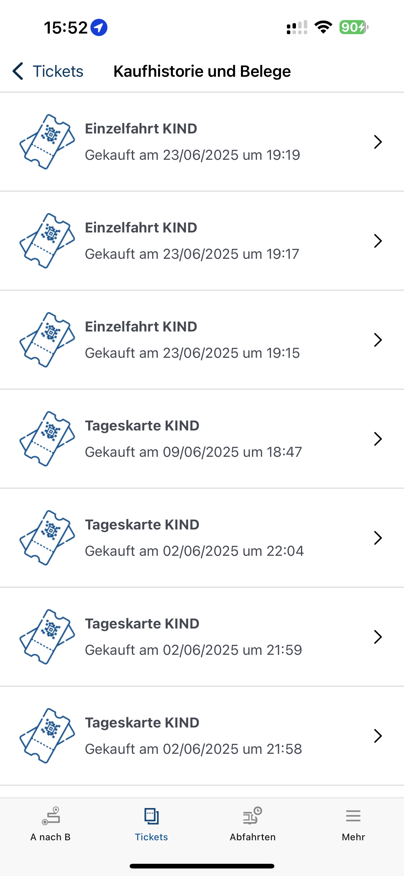 Kaufhistorie und Belege